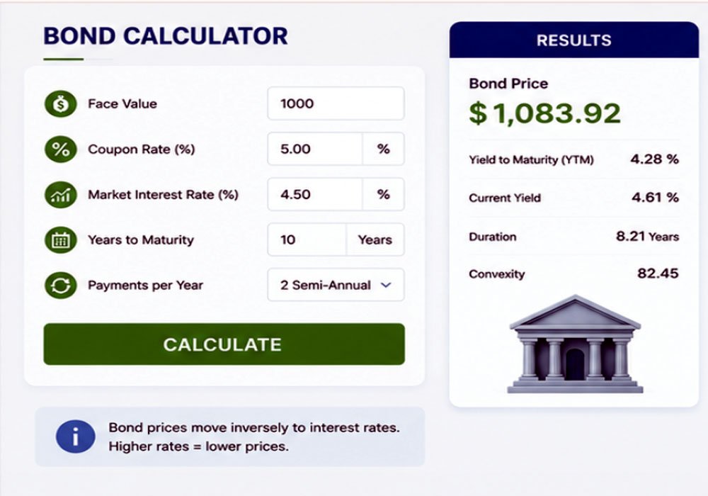 bond calculator results showing investment returns