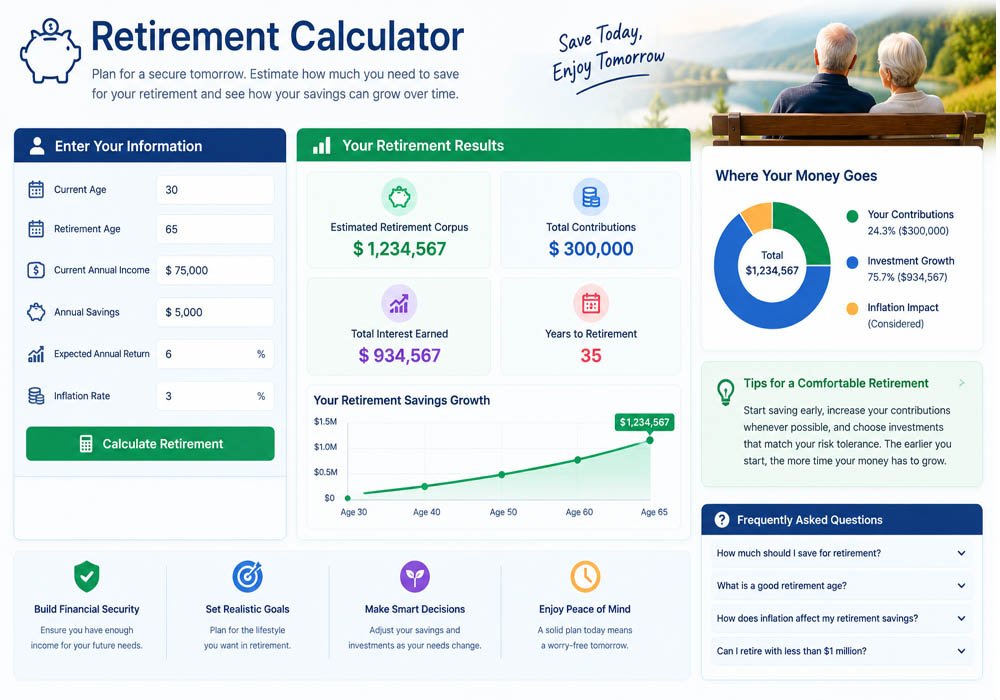 retirement calculator for future savings planning