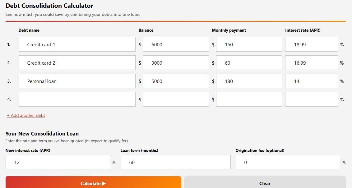 debt consolidation calculator for loan repayment estimates