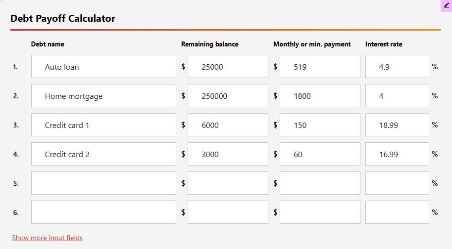 debt payoff calculator for repayment estimates