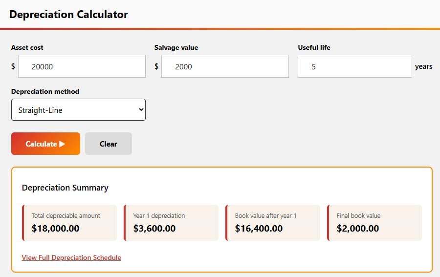 depreciation calculator for asset value estimates