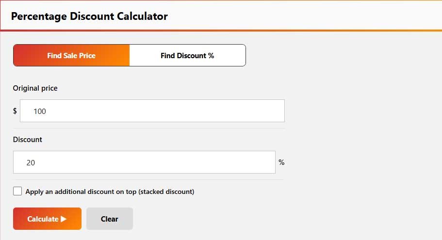 percentage discount calculator for sale price and savings