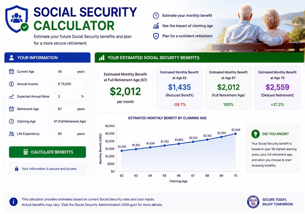 Social Security calculator for retirement benefit estimates